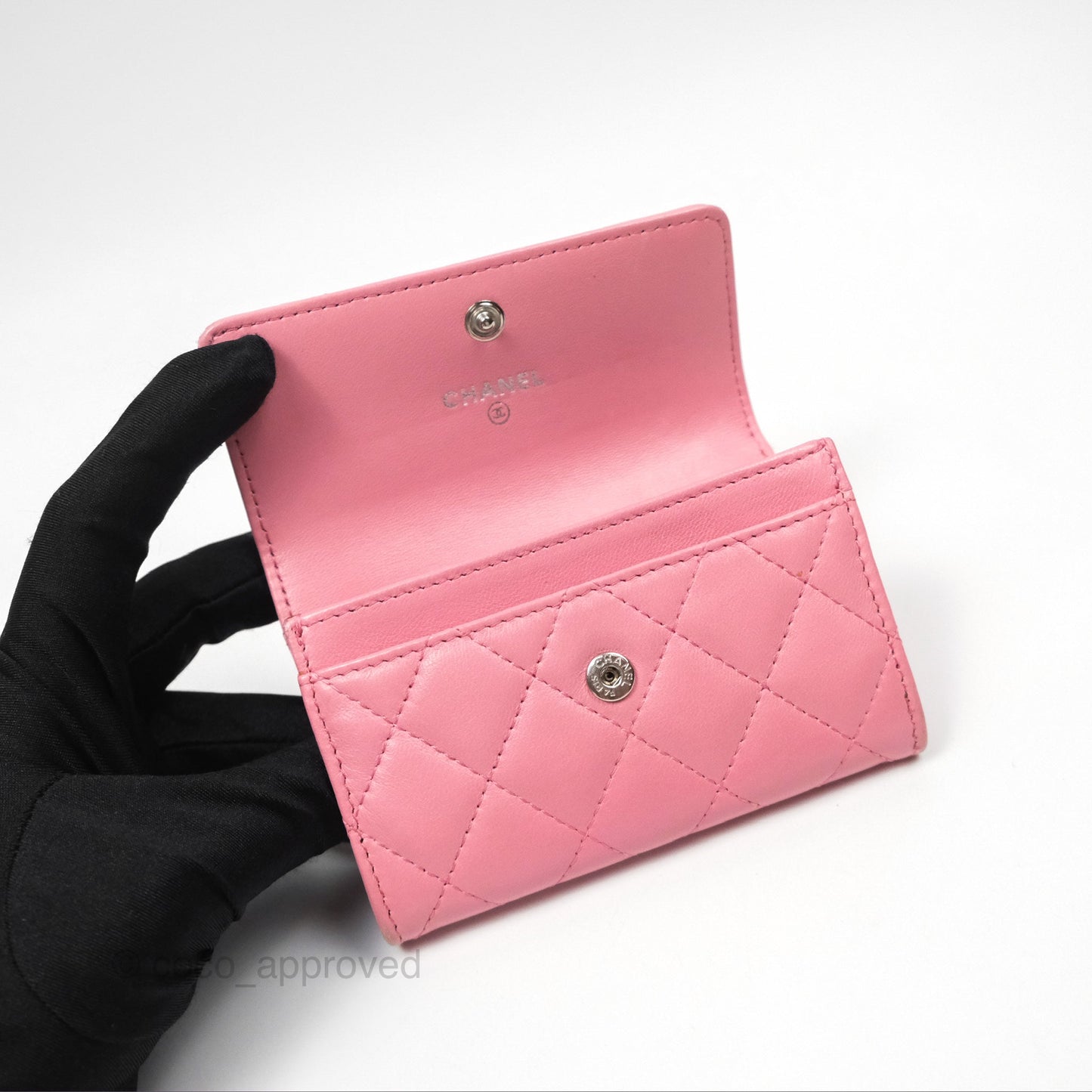 Chanel Quilted Flap Card Holder Pink Lambskin Silver Hardware