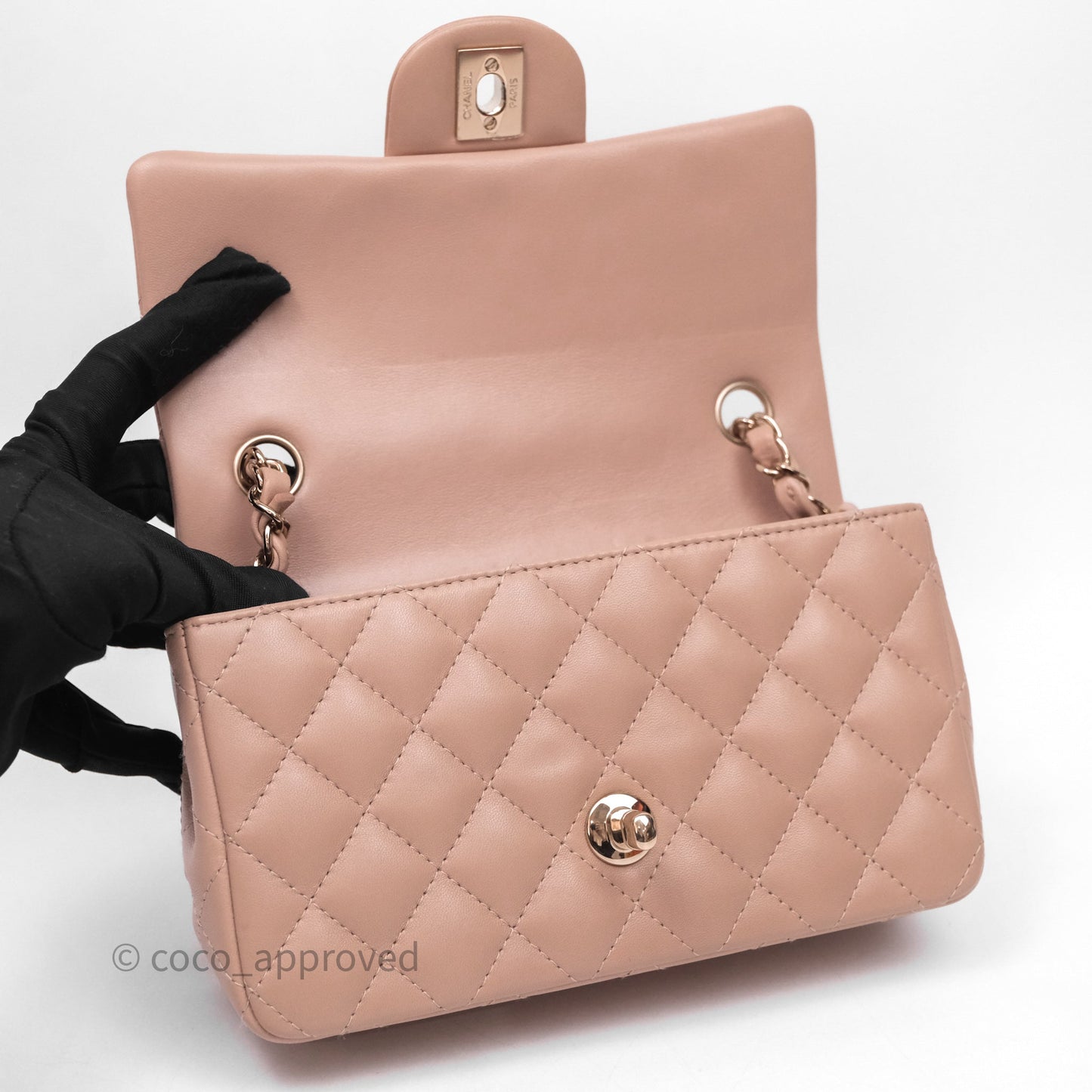 Chanel Mini Rectangular Quilted Beige Lambskin Gold Hardware