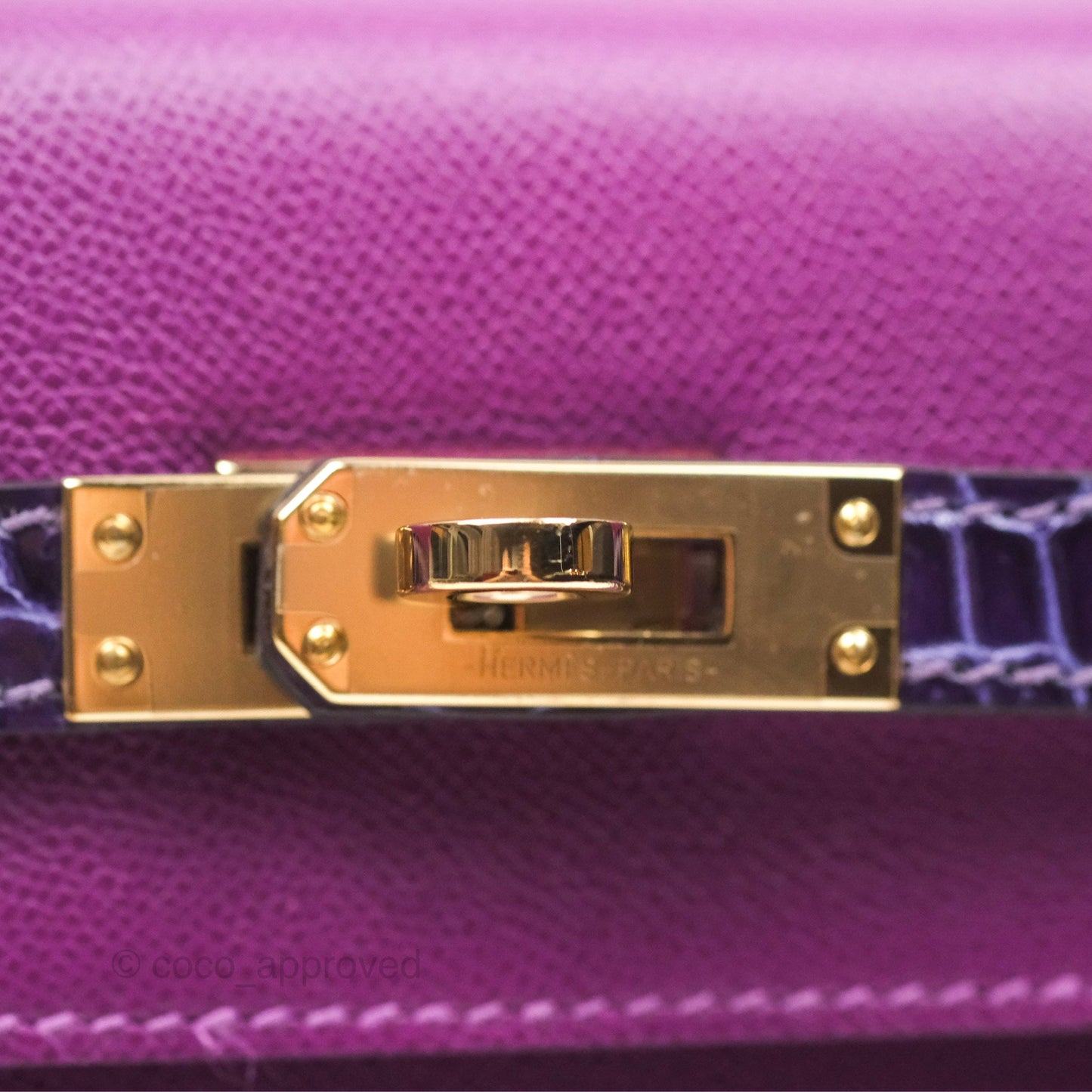 Hermès Kelly 25 Sellier Touch Anemone/ Amethyste Madame/ Croc Gold Hardware