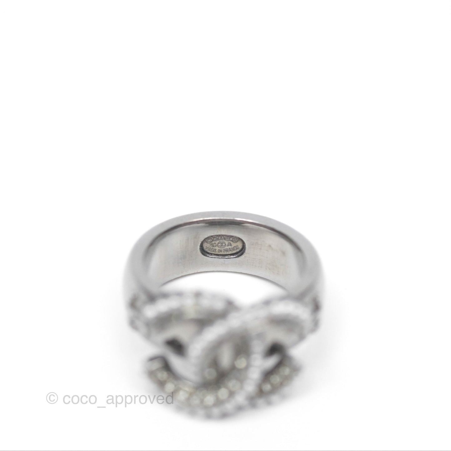 Chanel CC Ring Brushed Silver Tone 10A