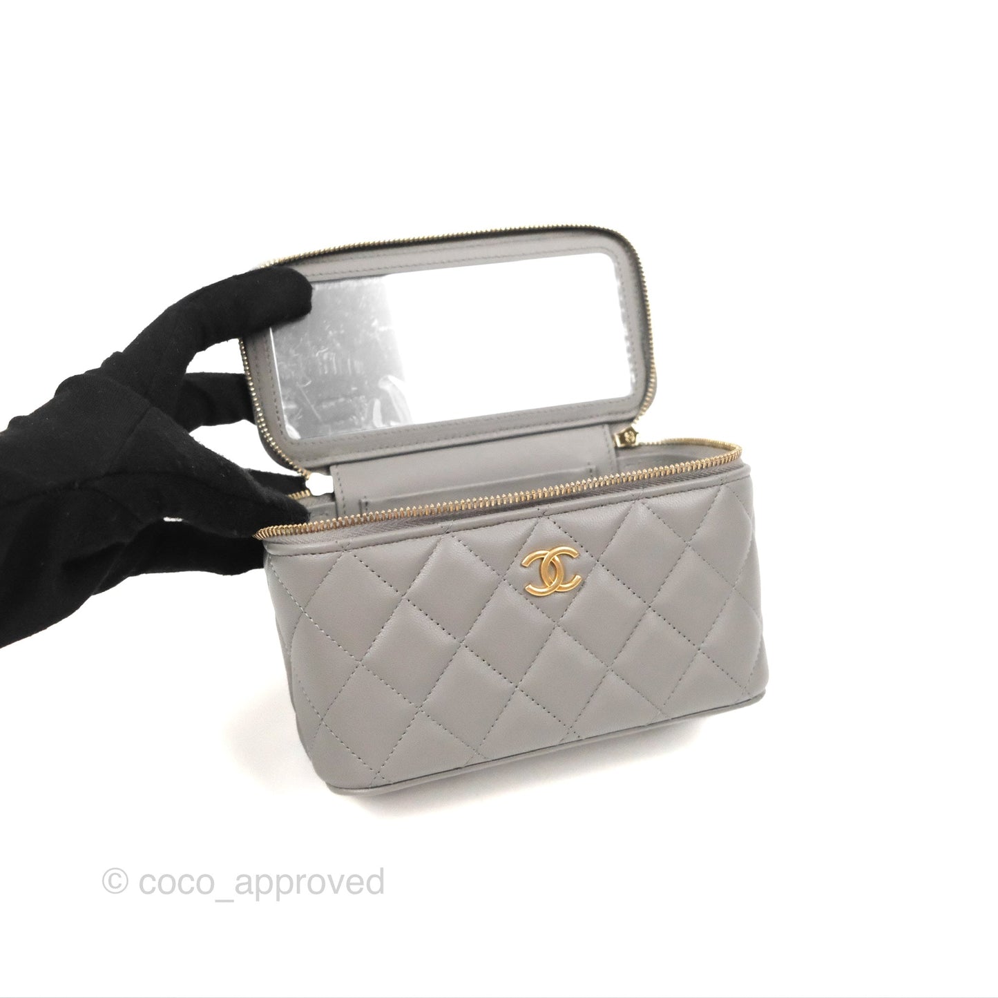 Chanel Vanity Rectangular Metal Top Handle Grey Lambskin Aged Gold Hardware