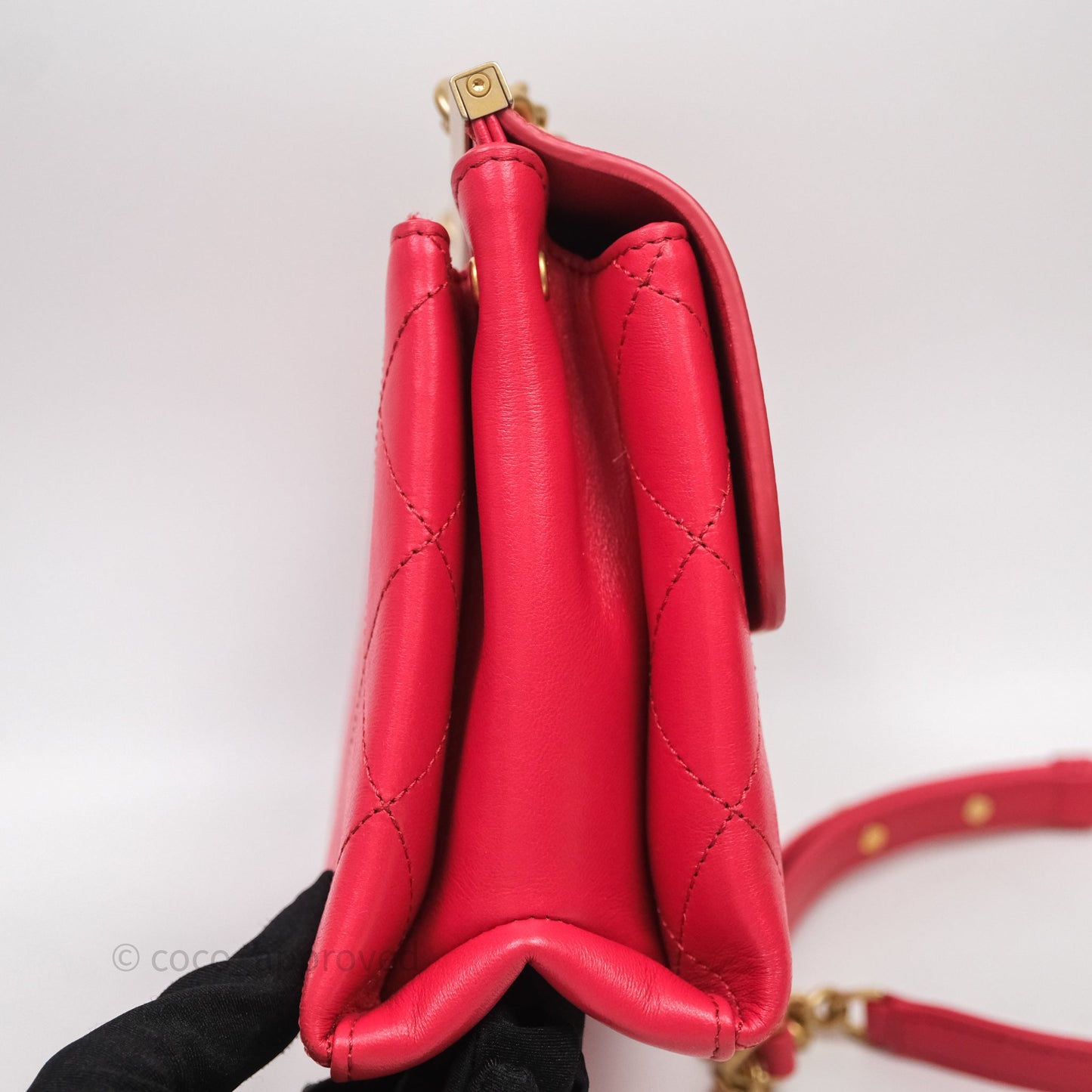 Chanel Small Coco Luxe Flap Bag Red Calfskin Aged Gold Hardware