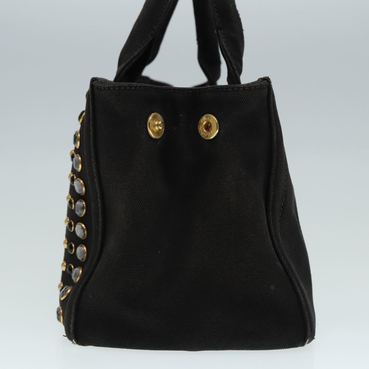 Luxury Prada Bijoux Canapa PM Hand Bag Canvas 2way Black Gold  90474