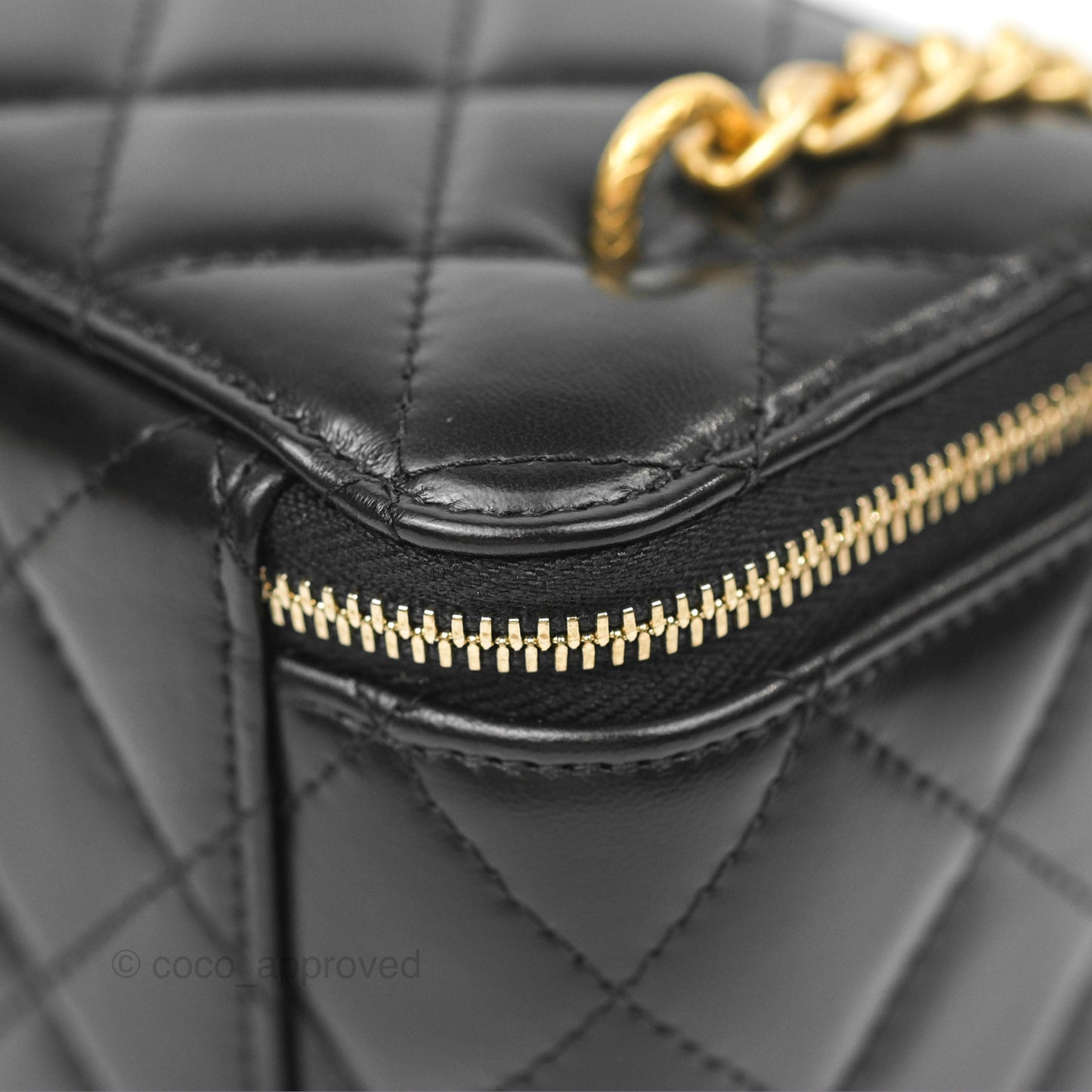 Chanel Vanity with Adjustable Chain Black Lambskin Aged Gold Hardware