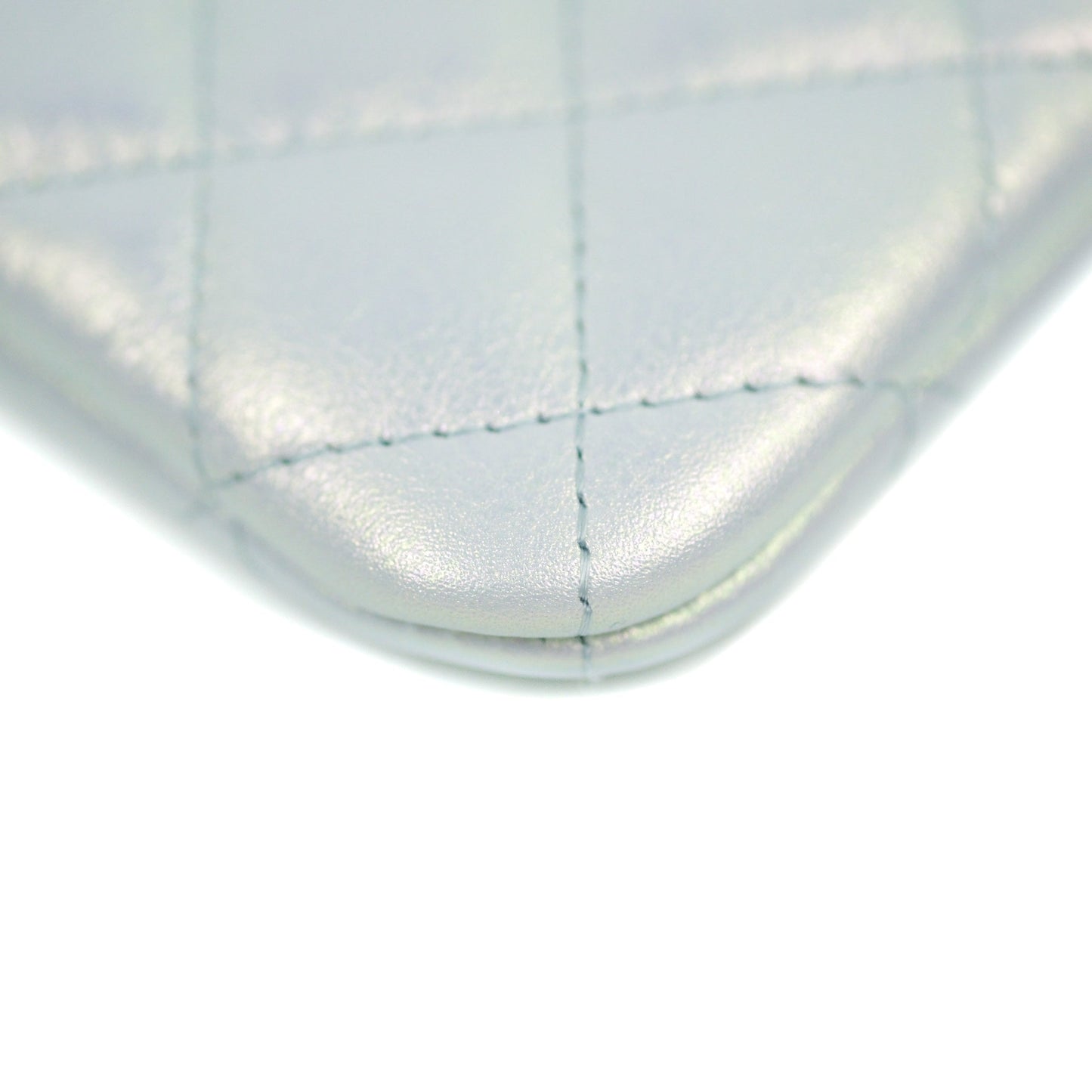 Chanel Quilted Mini O Case Iridescent Icy Blue Calfskin Silver Hardware