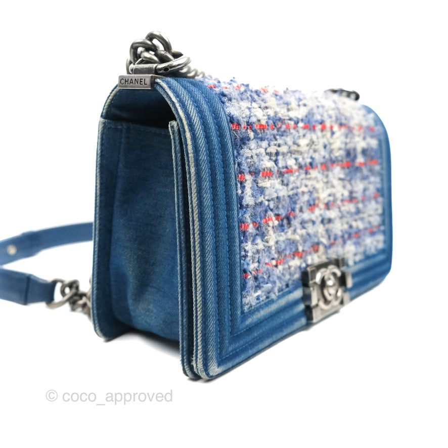 Chanel Medium Boy Blue Denim Tweed Ruthenium Hardware