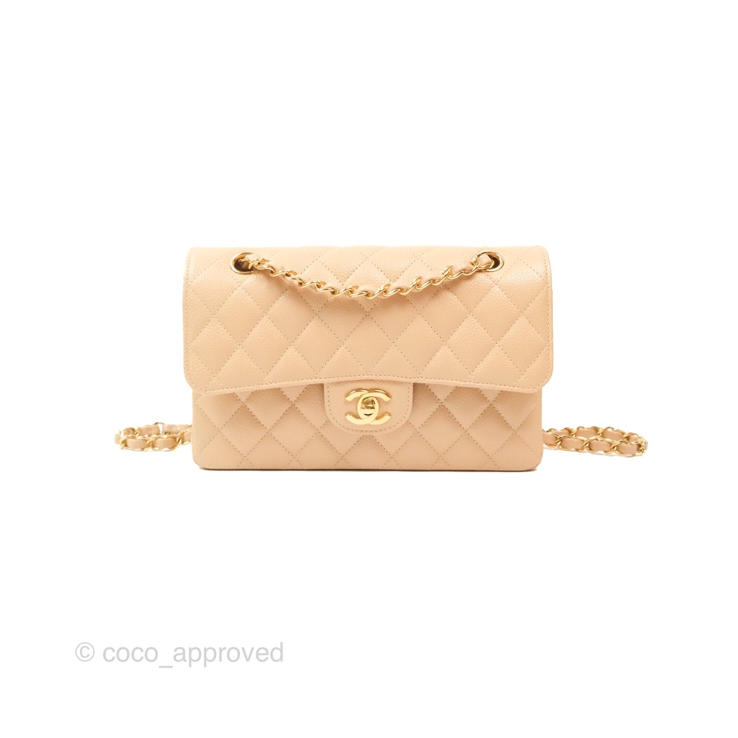 Chanel Small Quilted Classic Flap Beige Caviar Gold Hardware