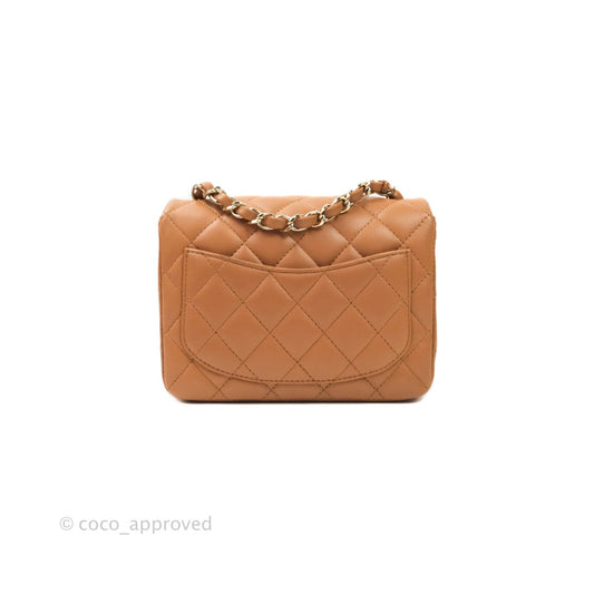 Chanel Classic Quilted Mini Square Caramel Dark Beige Lambskin Gold Hardware
