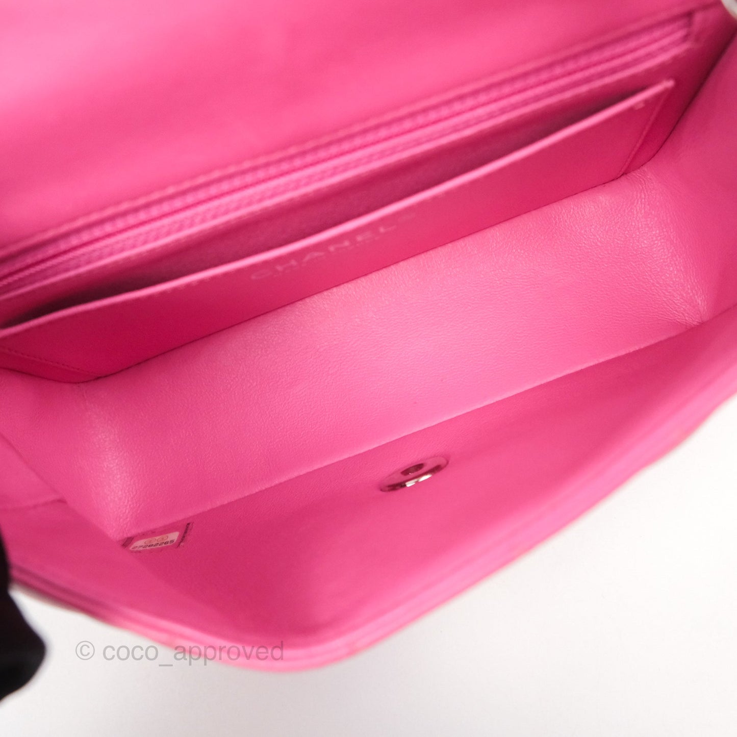 Chanel Quilted Mini Rectangular Flap Pink Lambskin Silver Hardware