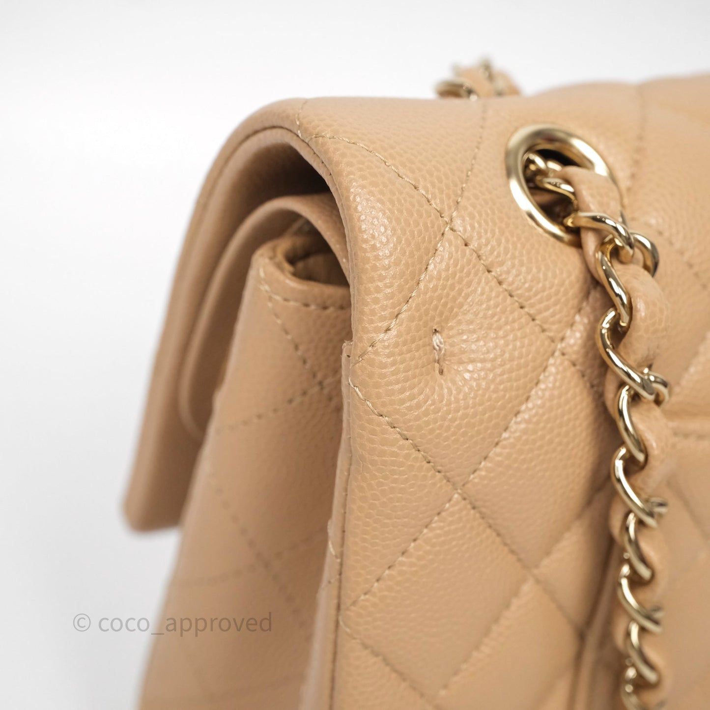 Chanel Classic M/L Medium Flap Quilted Dark Beige Caviar Gold Hardware