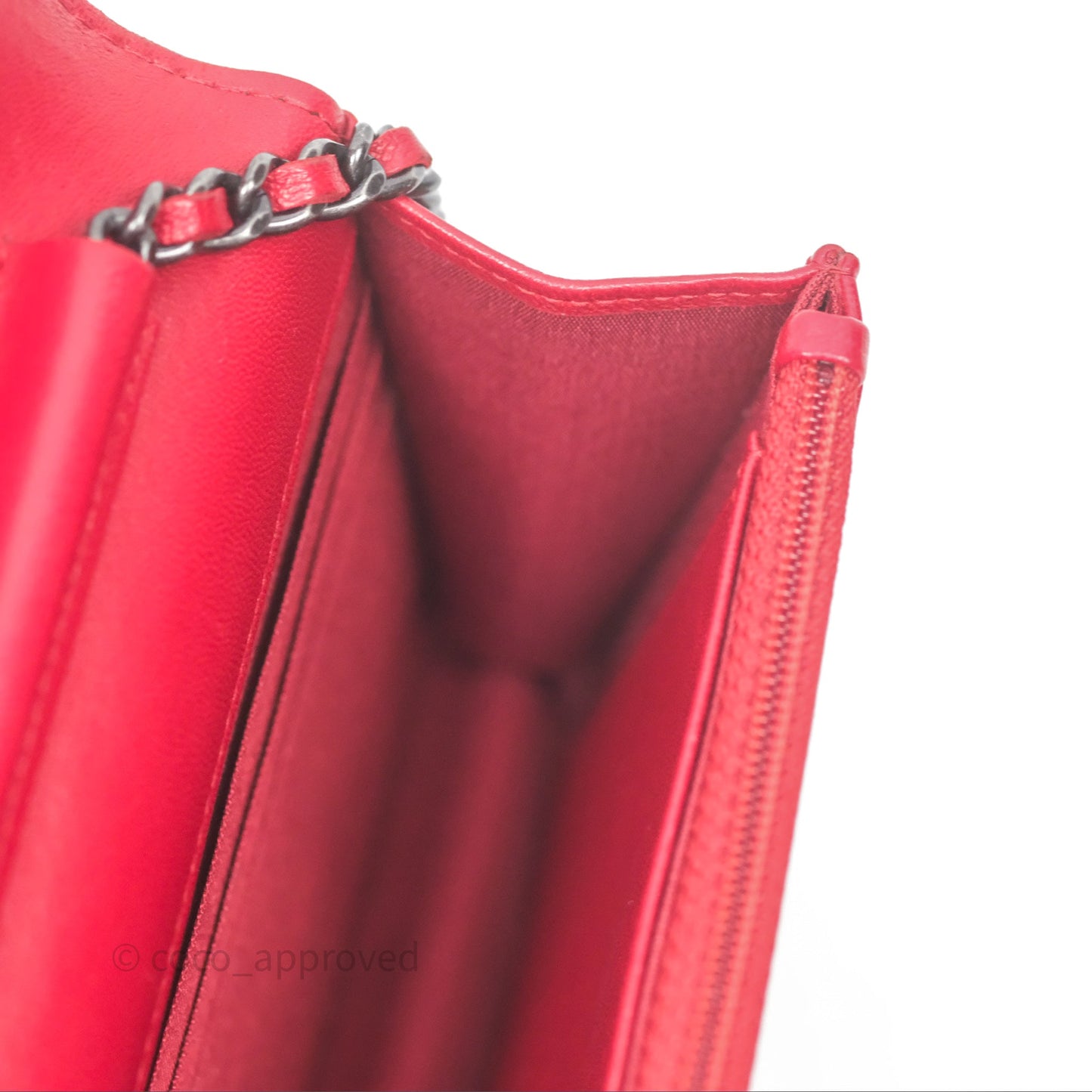 Chanel Boy Wallet on Chain WOC Red Lambskin Ruthenium Hardware