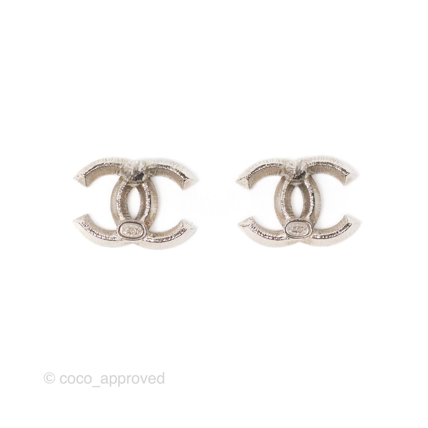 Chanel Crystal CC Earrings Silver Tone 23K