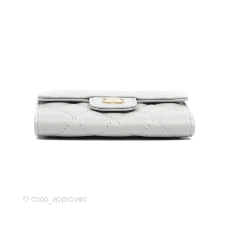 Chanel Caviar Quilted Flap Card Holder Grey Gold Hardware 21A