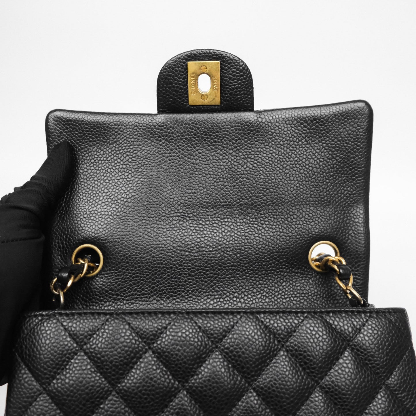 Chanel Mini Rectangular Quilted Black Caviar Aged Gold Hardware