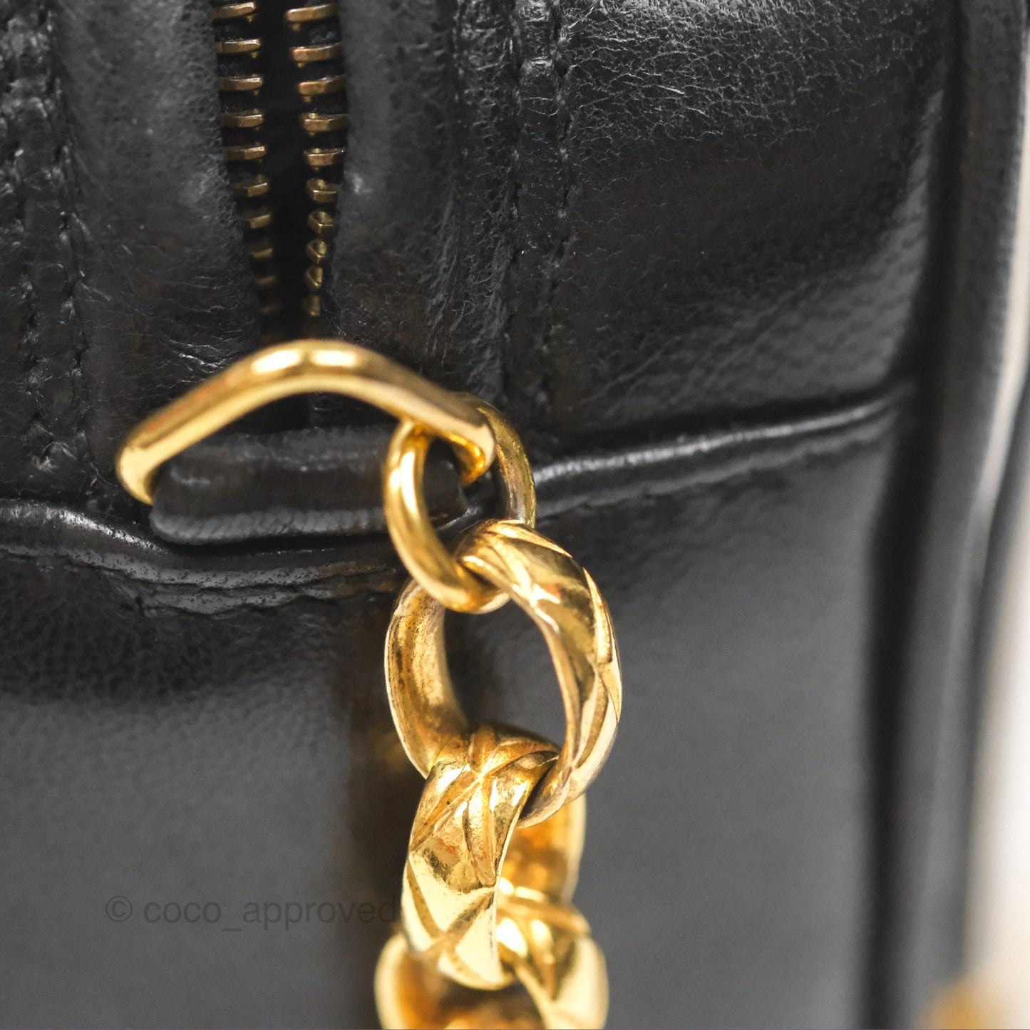 Chanel Vintage White CC Camera Bag Black Lambskin Gold Hardware