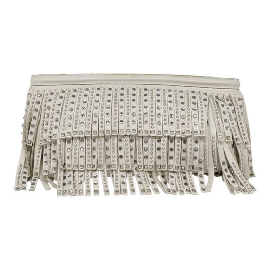 Luxury Prada beads Clutch Bag Leather White  90511