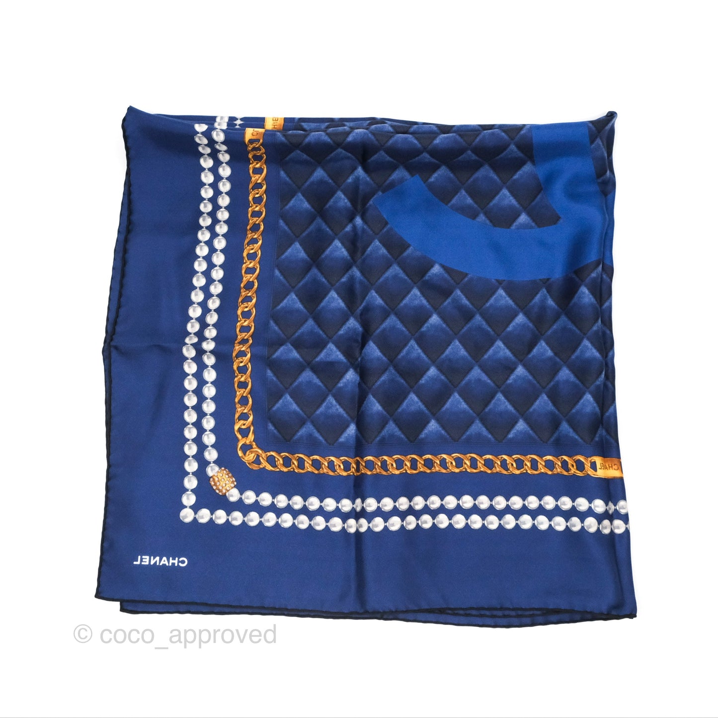Chanel Square Silk Scarf 90 Navy