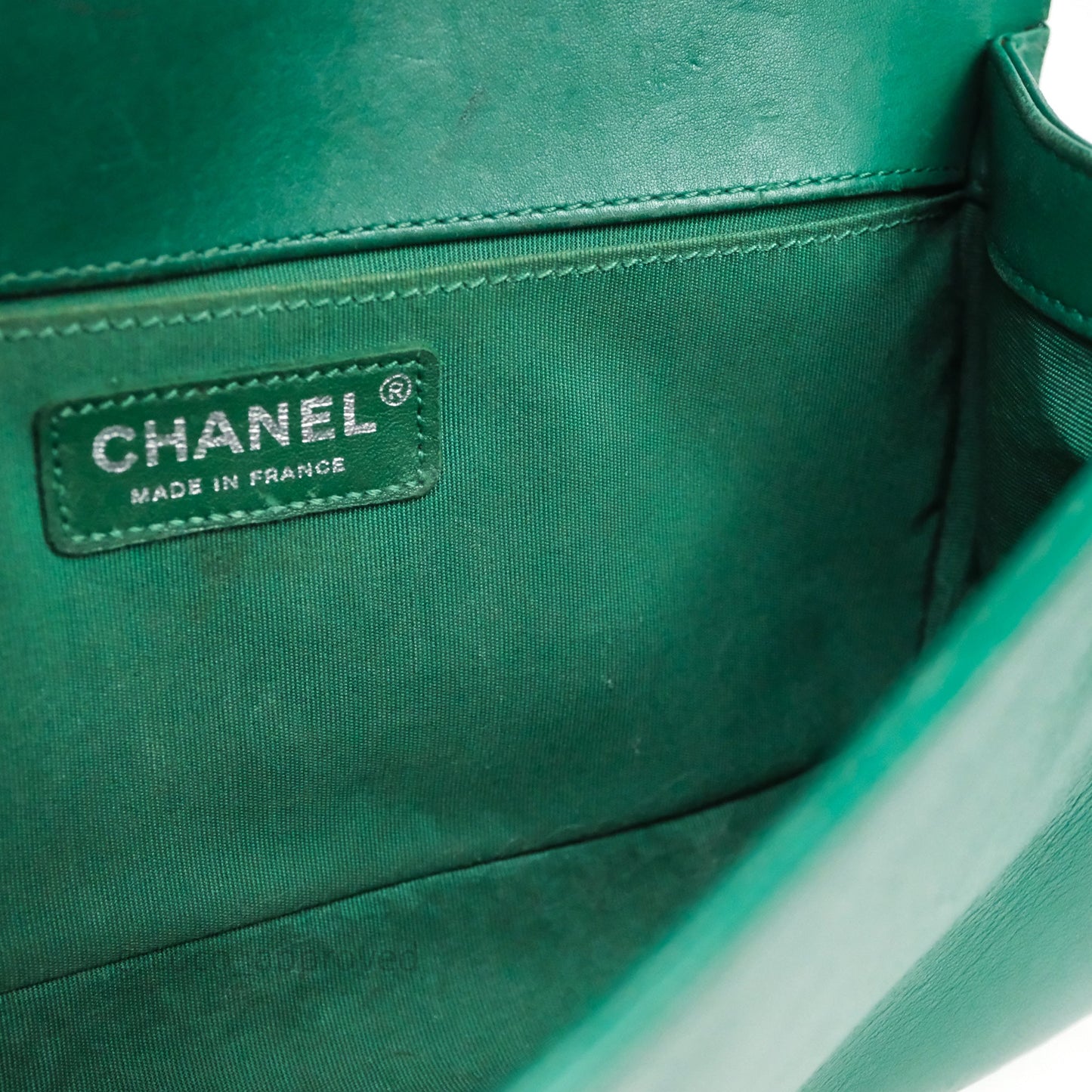 Chanel Medium Boy Quilted Green Lambskin Ruthenium Hardware