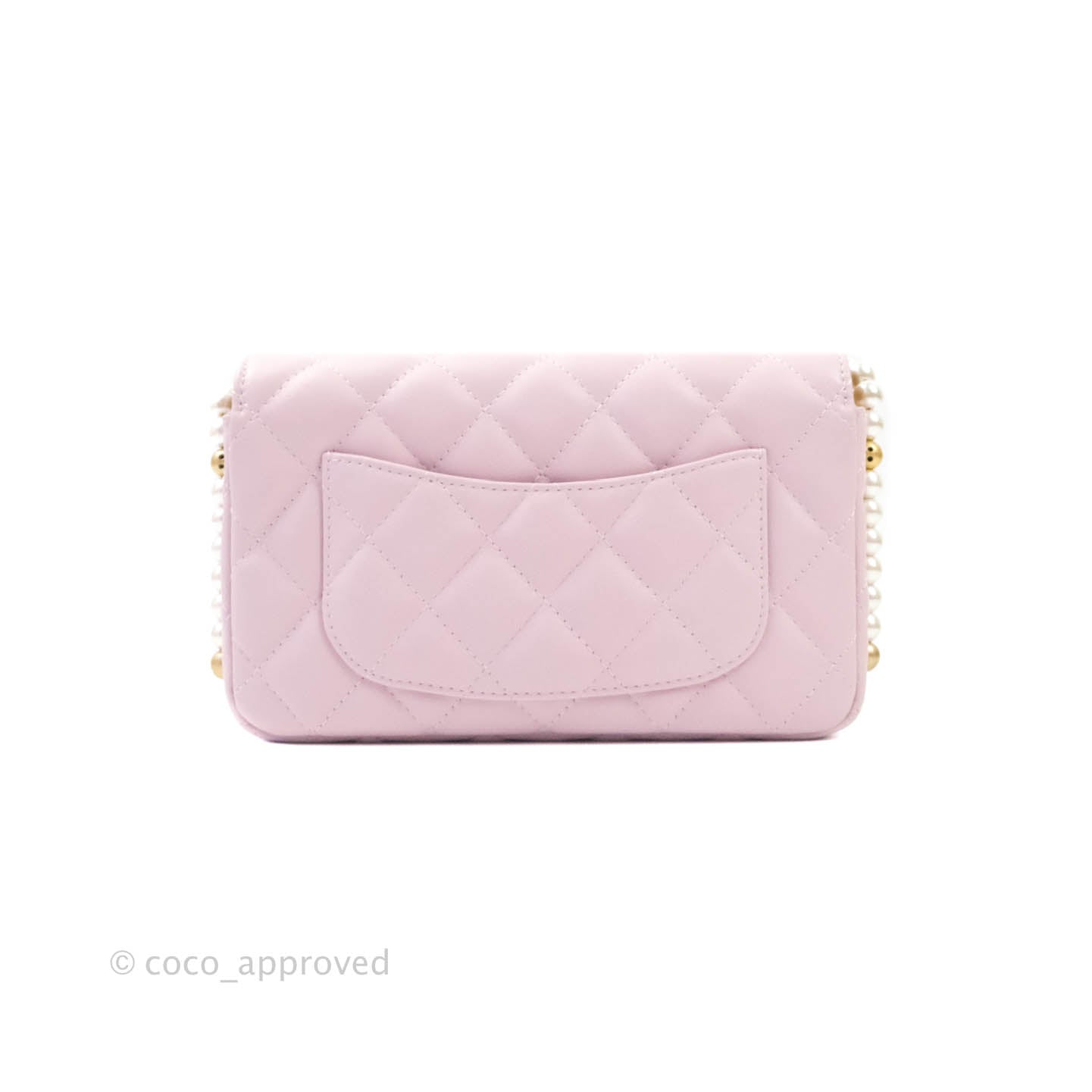 Chanel Quilted Wallet On Chain WOC With Pearl Chain Pink Aged Gold Hardware