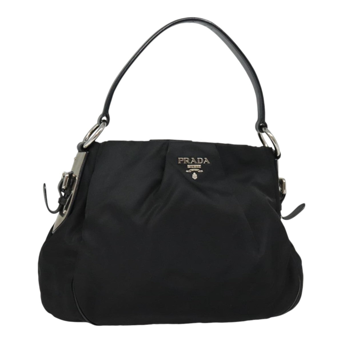 Luxury Prada Shoulder Bag Nylon Leather Black Silver  90555