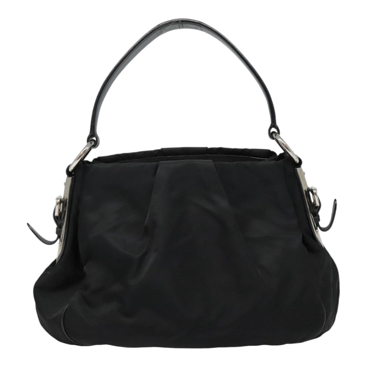 Luxury Prada Shoulder Bag Nylon Leather Black Silver  90555