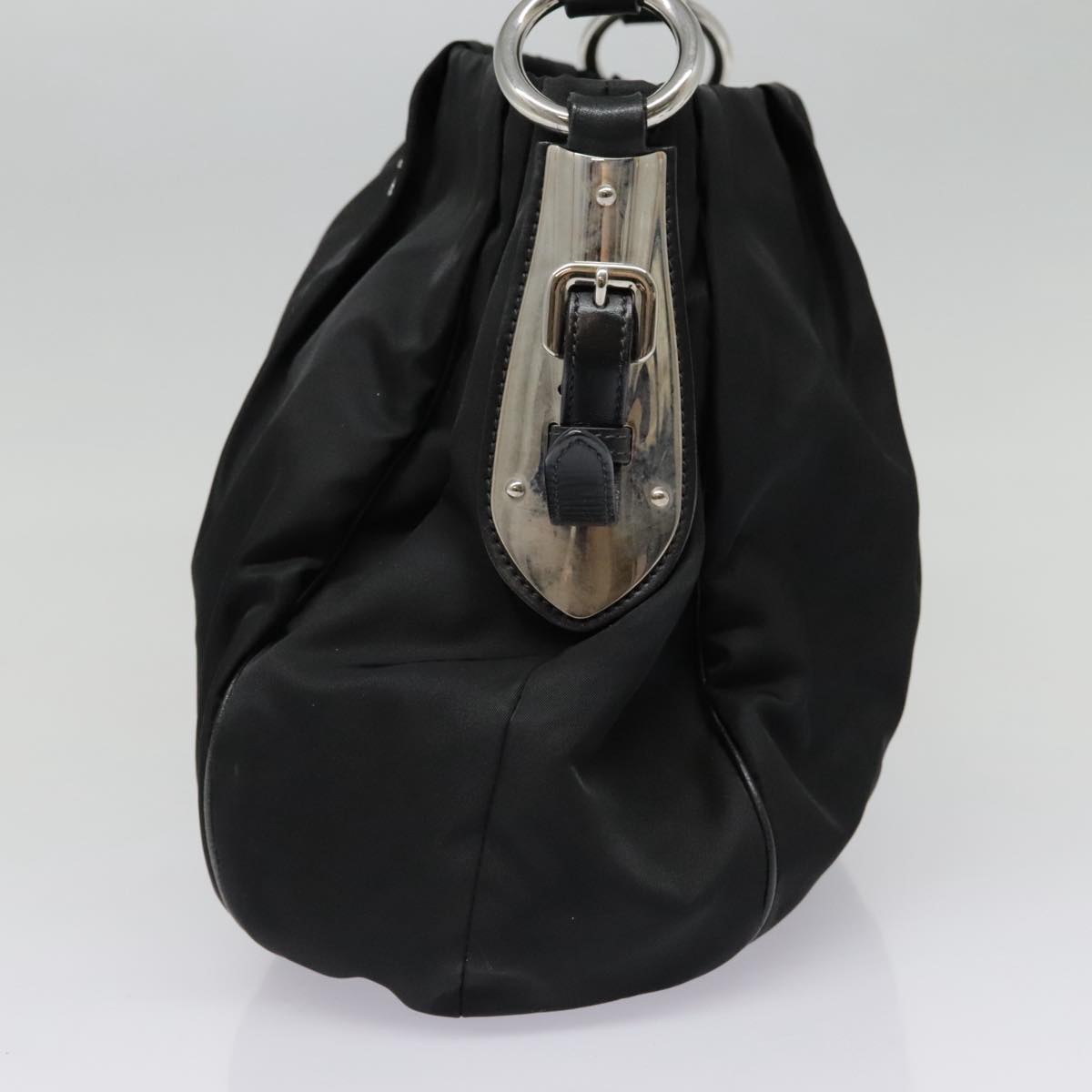 Luxury Prada Shoulder Bag Nylon Leather Black Silver  90555