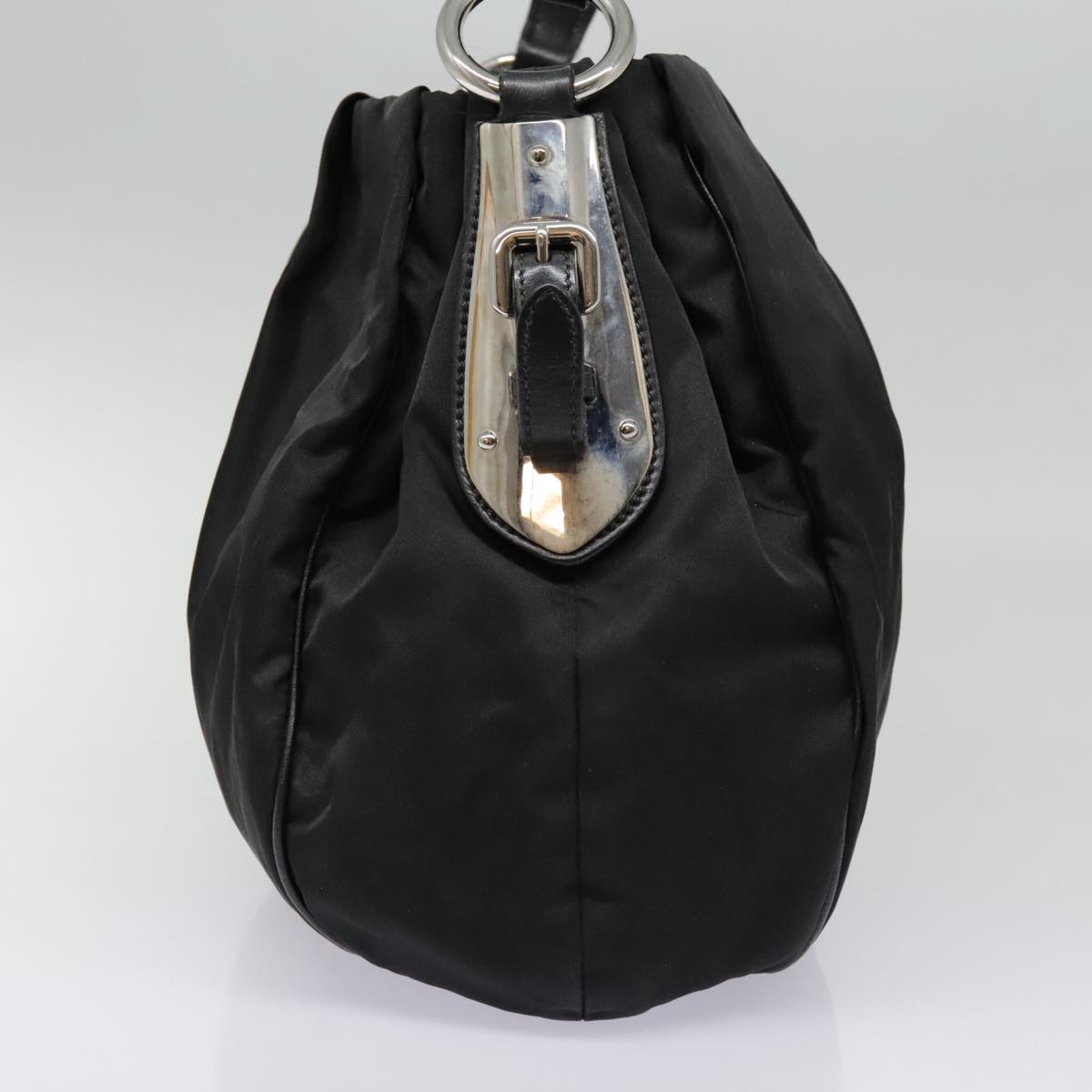 Luxury Prada Shoulder Bag Nylon Leather Black Silver  90555