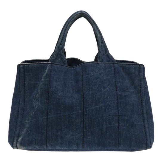 Luxury Prada Canapa MM Hand Bag Denim Blue Gold  90567