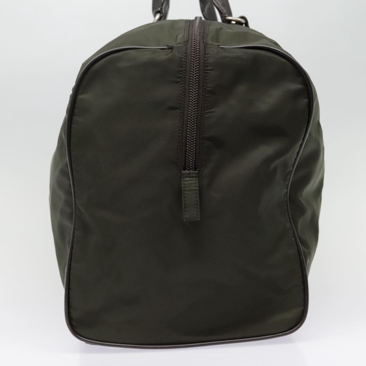 Luxury Prada Boston Bag Nylon Leather Khaki Dark Brown Silver  90569