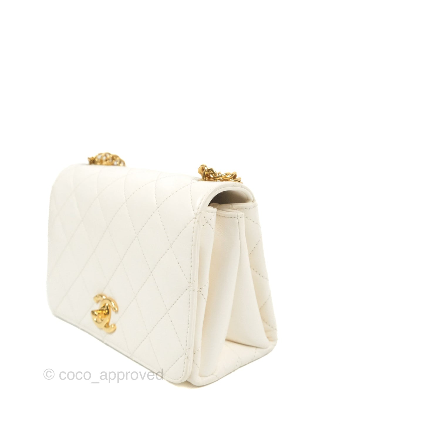 Chanel Mini Flap Bag with Enamel Charm Chain White Lambskin Gold Hardware
