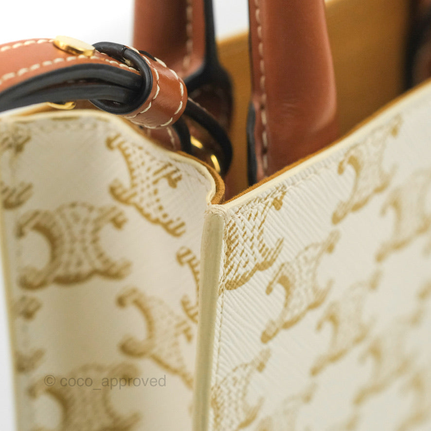 Celine Mini Vertical Cabas Bag Triomphe Canvas White