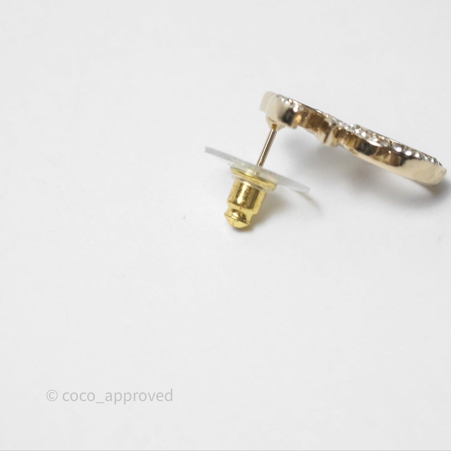 Chanel Crystal CC Heart Earrings Gold Tone 23B