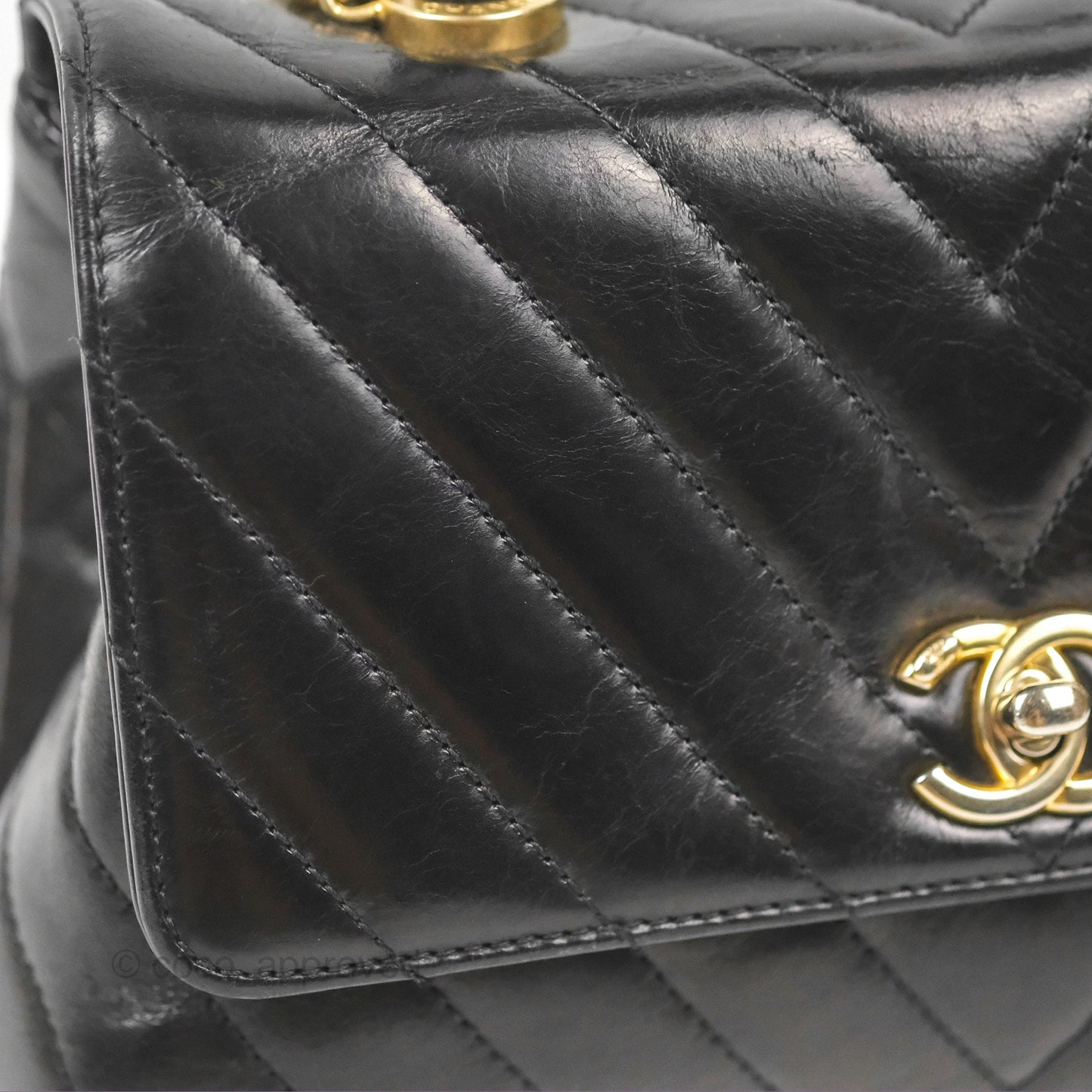 Chanel Chevron Small Coco Handle Black Shiny Aged Calfskin Aged Gold Hardware’s