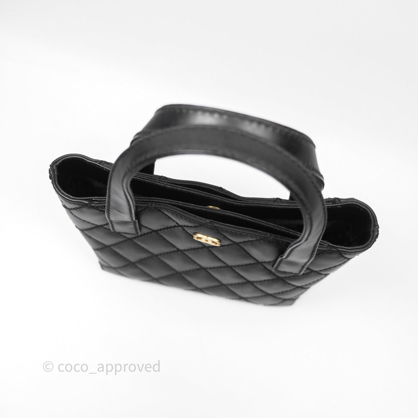 Chanel Vintage Quilted CC Tote Bag Matte Black Calfskin Gold Hardware