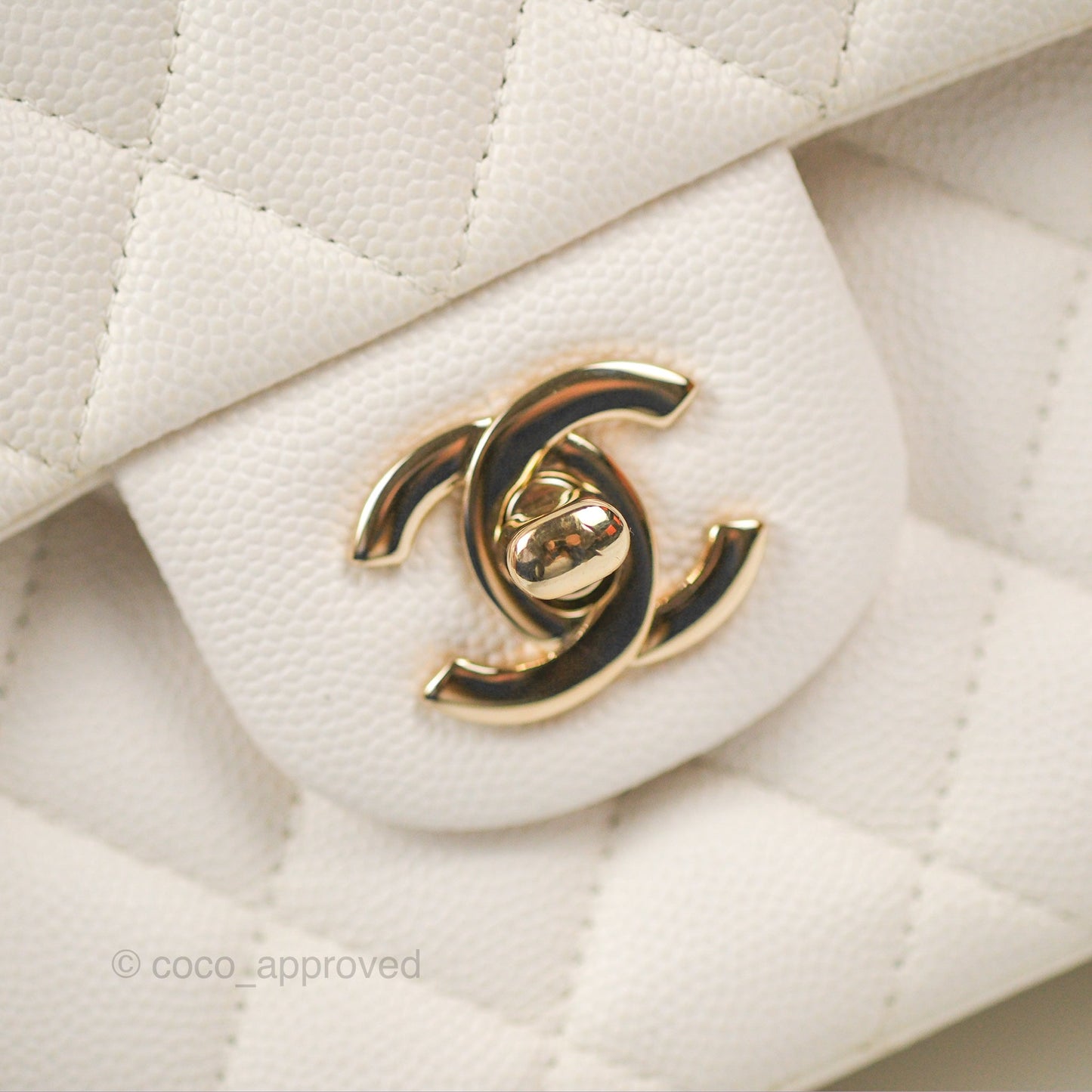 Chanel Small Classic Quilted Flap White Caviar Gold Hardware