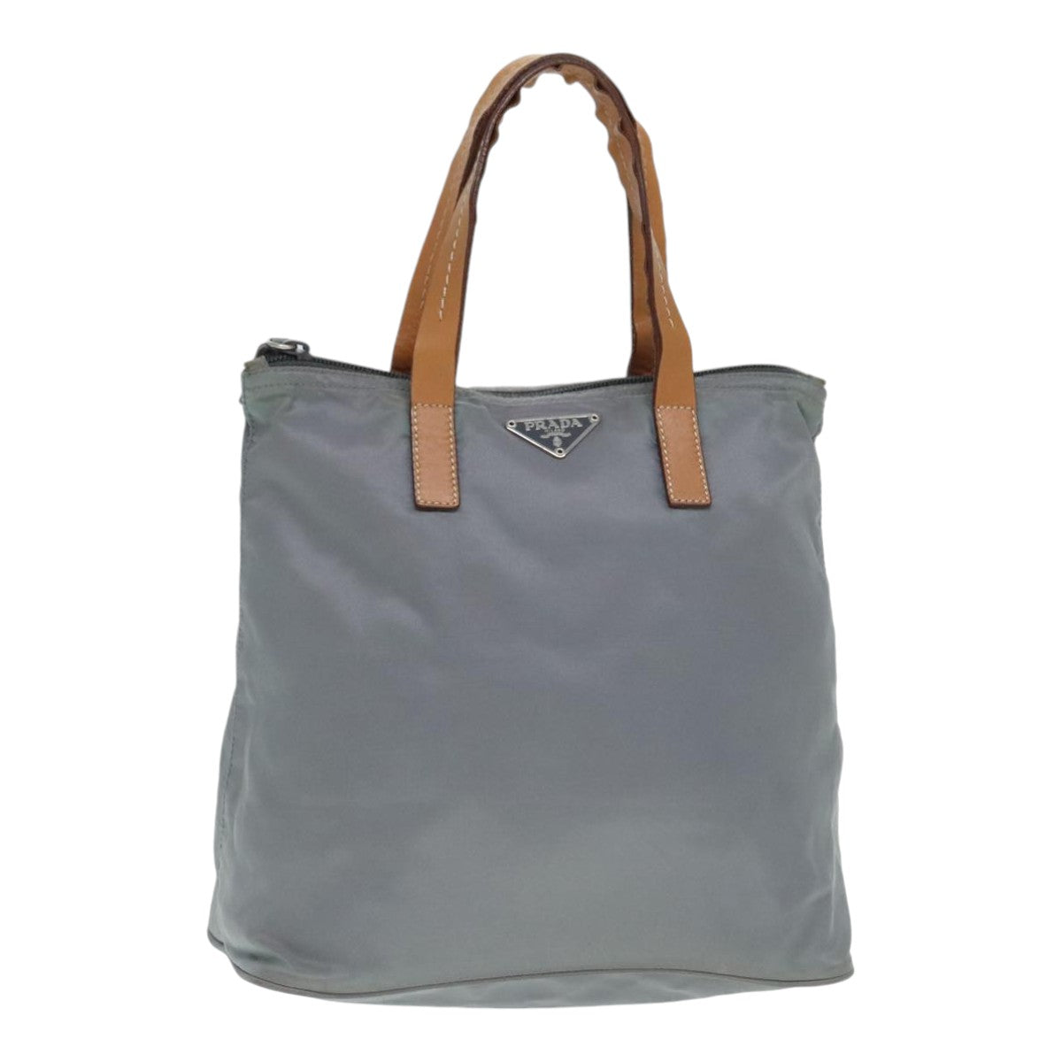 Luxury Prada Hand Bag Nylon Leather Gray Brown Silver  90607