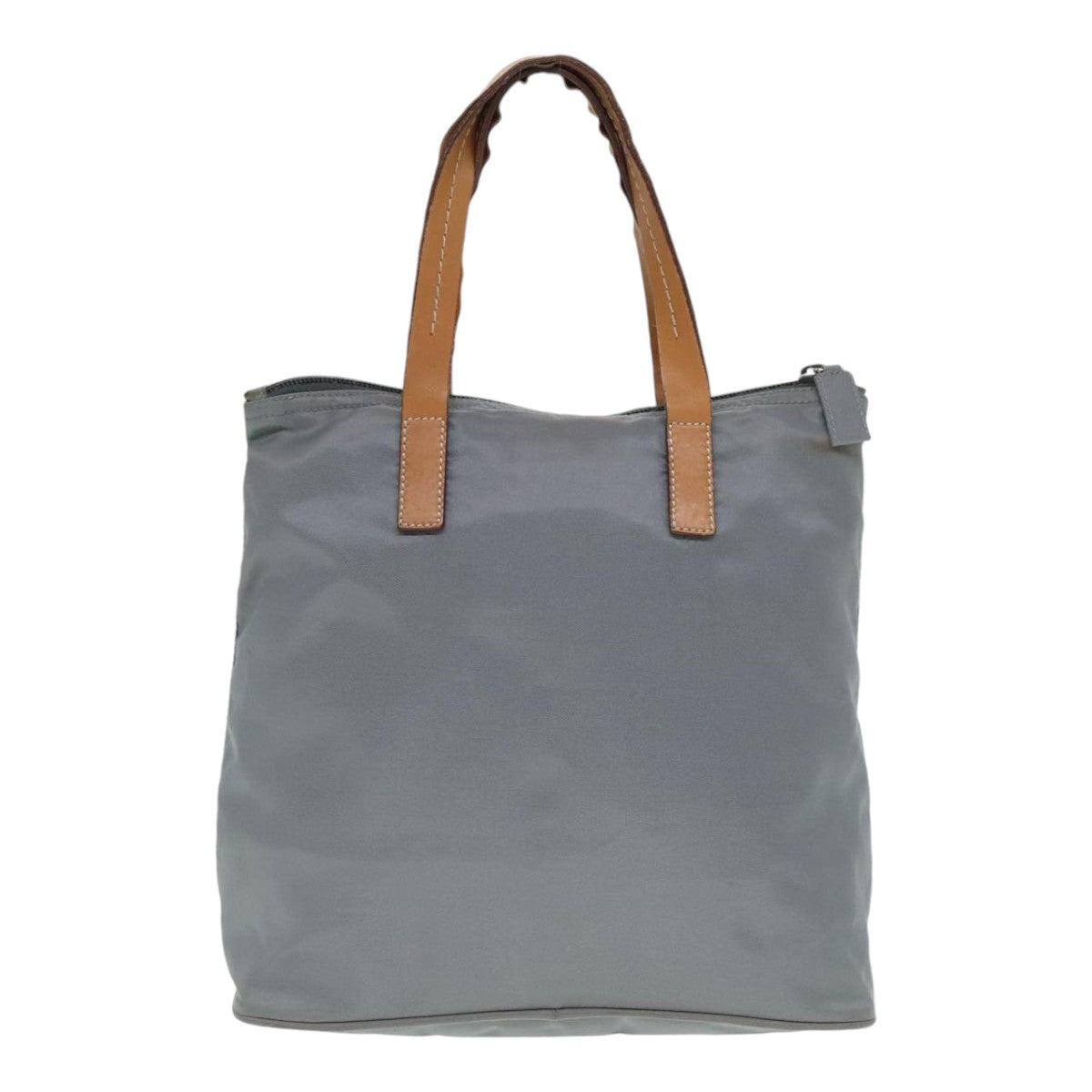 Luxury Prada Hand Bag Nylon Leather Gray Brown Silver  90607