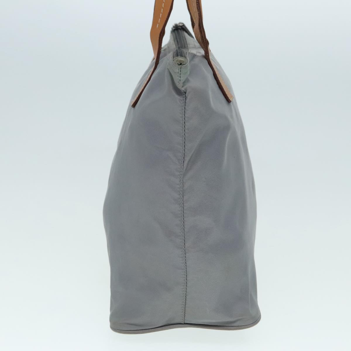 Luxury Prada Hand Bag Nylon Leather Gray Brown Silver  90607