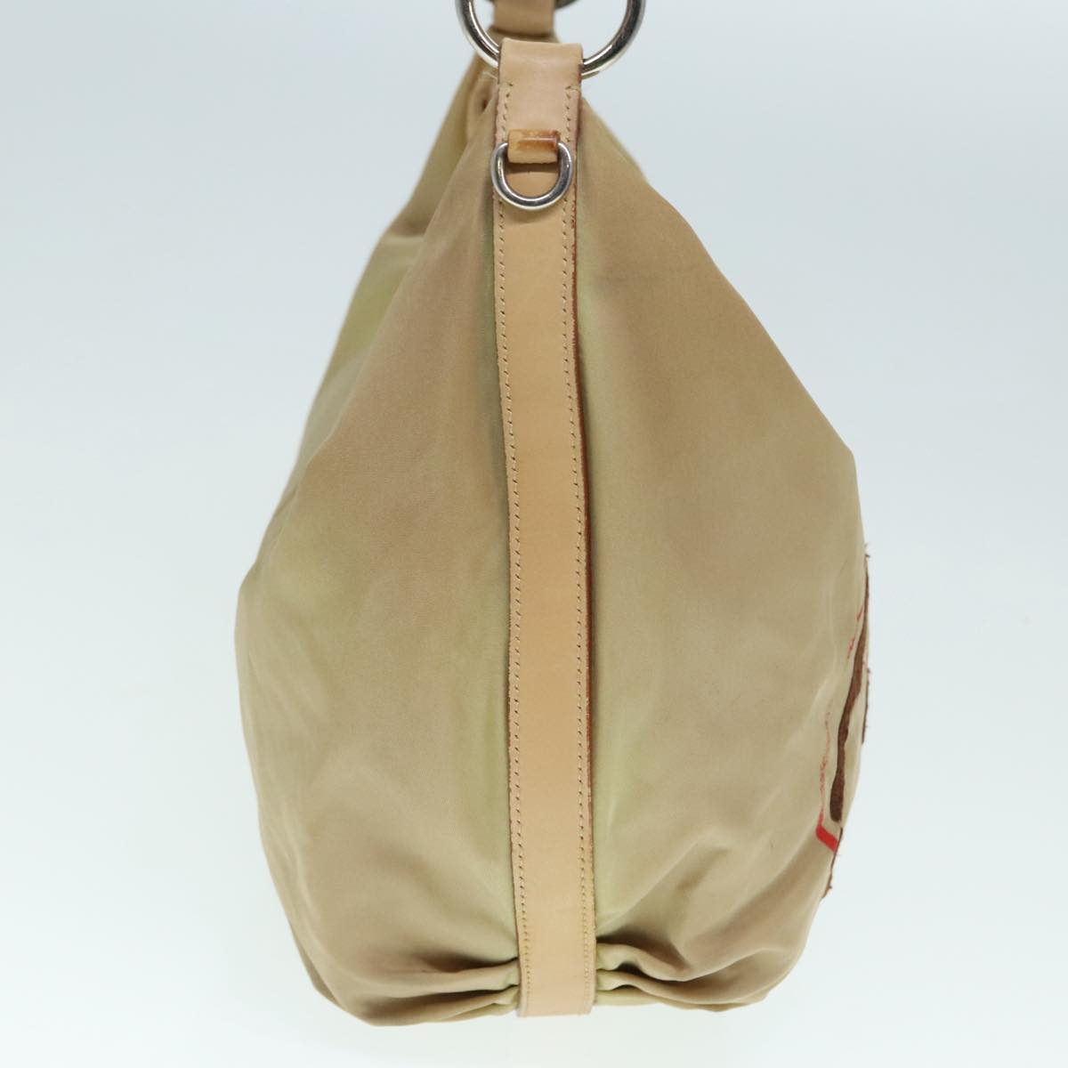 Luxury Prada Shoulder Bag Nylon Leather Beige Silver  90608