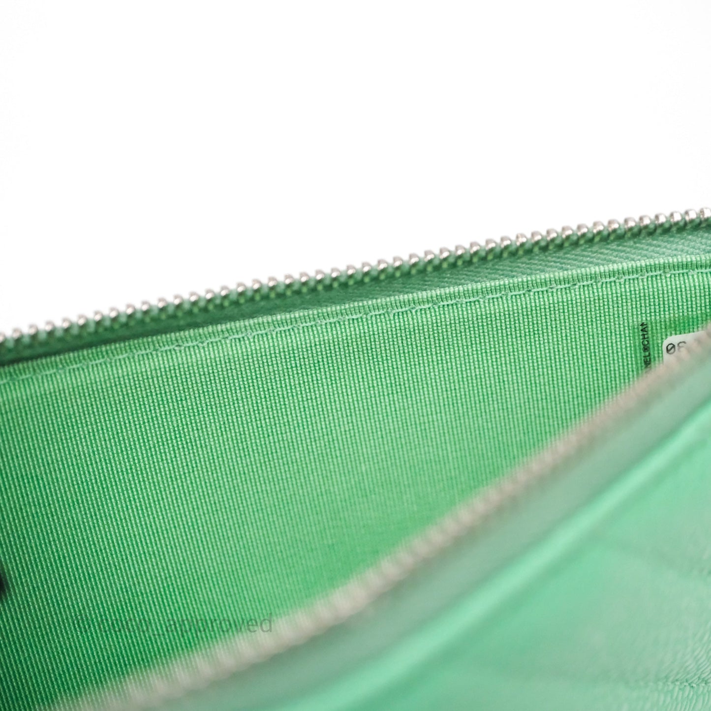 Chanel Long Zip Chevron Green Wallet Silver Hardware
