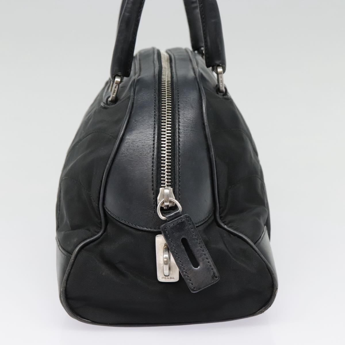 Luxury Prada Hand Bag Nylon Leather Black Silver  90633