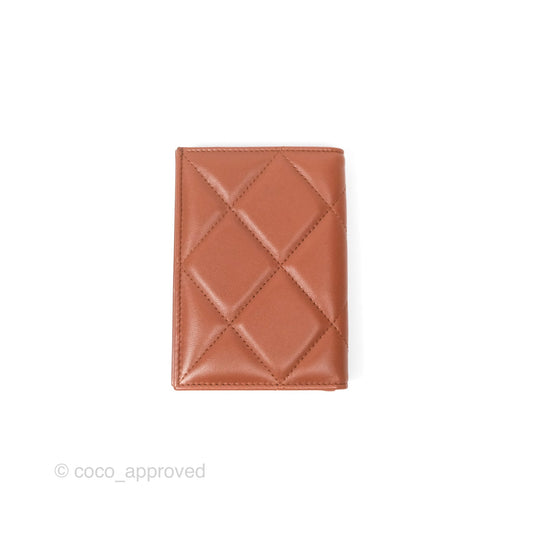 Chanel 19 Quilted Passport Holder Tan Lambskin Gold Hardware