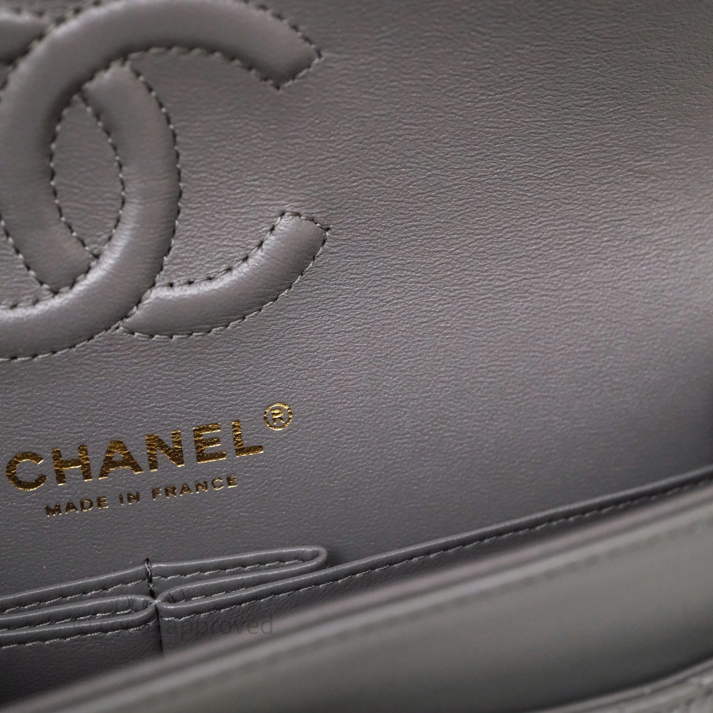 Chanel Small Quilted Classic Flap Grey Lambskin Light Gold Hardware