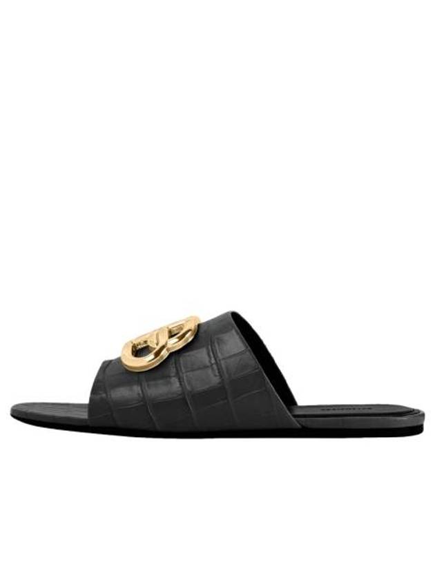 Luxury Balenciaga Gold BB Logo Oval Slippers Black