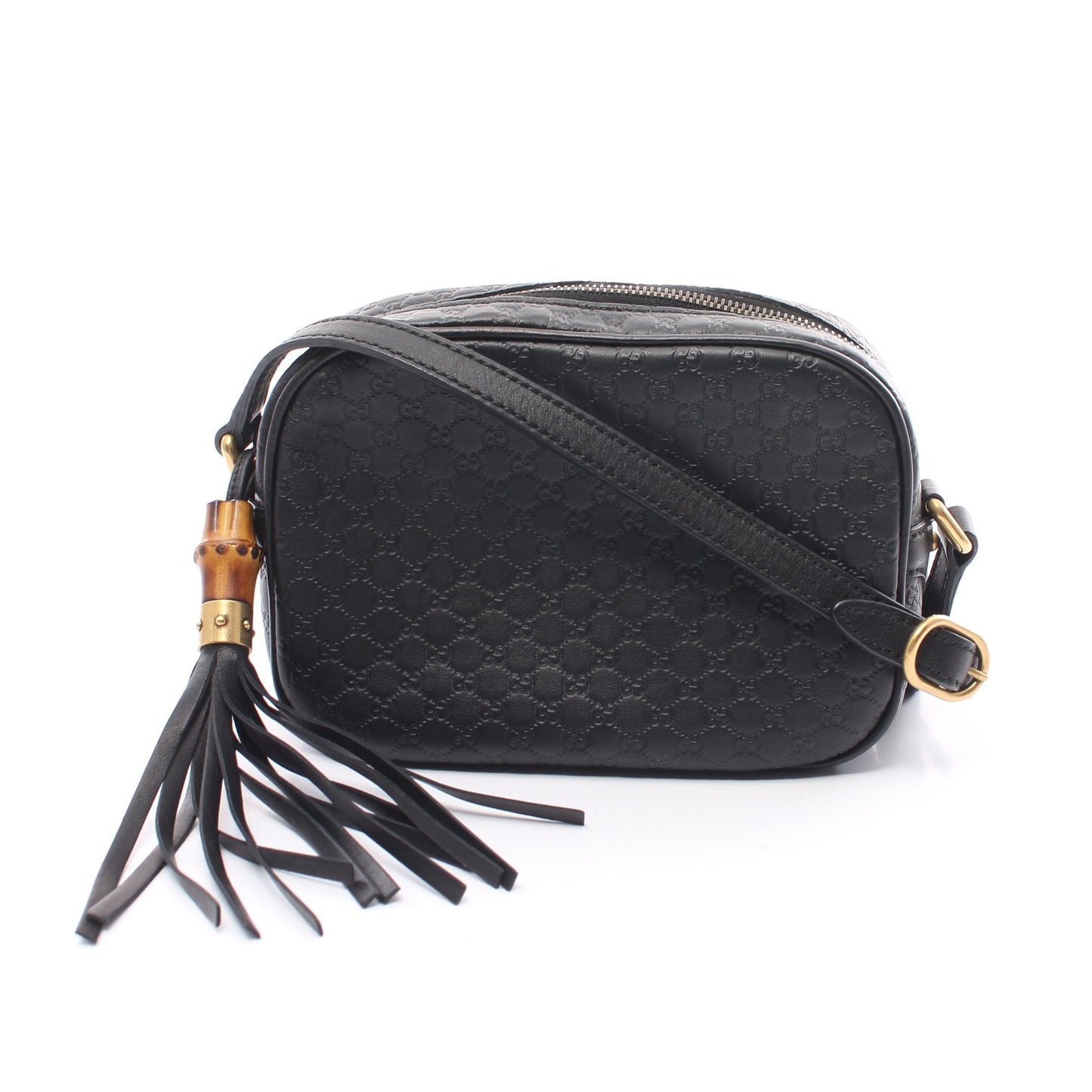 Luxury Gucci Trending 2025 Micro GG Luxury Gucci Trending 2025ssima Bamboo Shoulder bag Leather Black Tassel