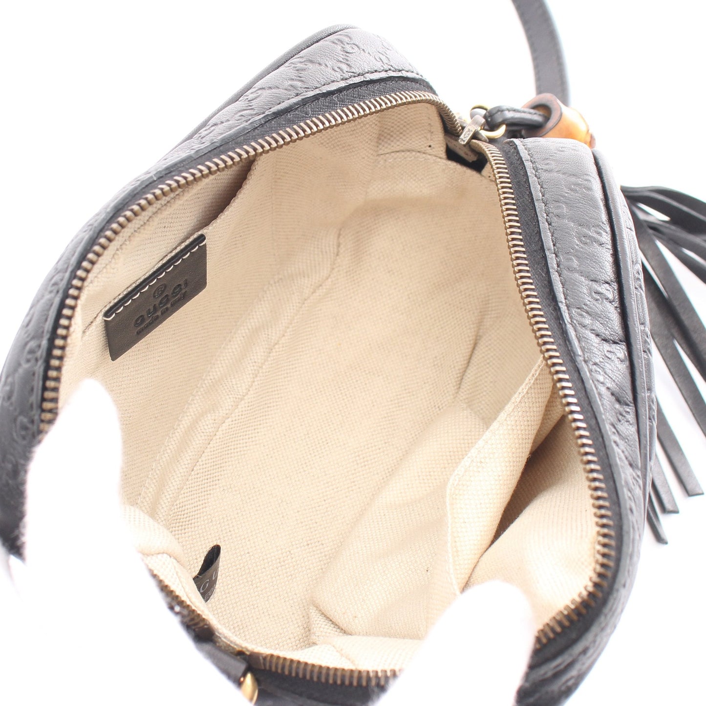 Luxury Gucci Trending 2025 Micro GG Luxury Gucci Trending 2025ssima Bamboo Shoulder bag Leather Black Tassel