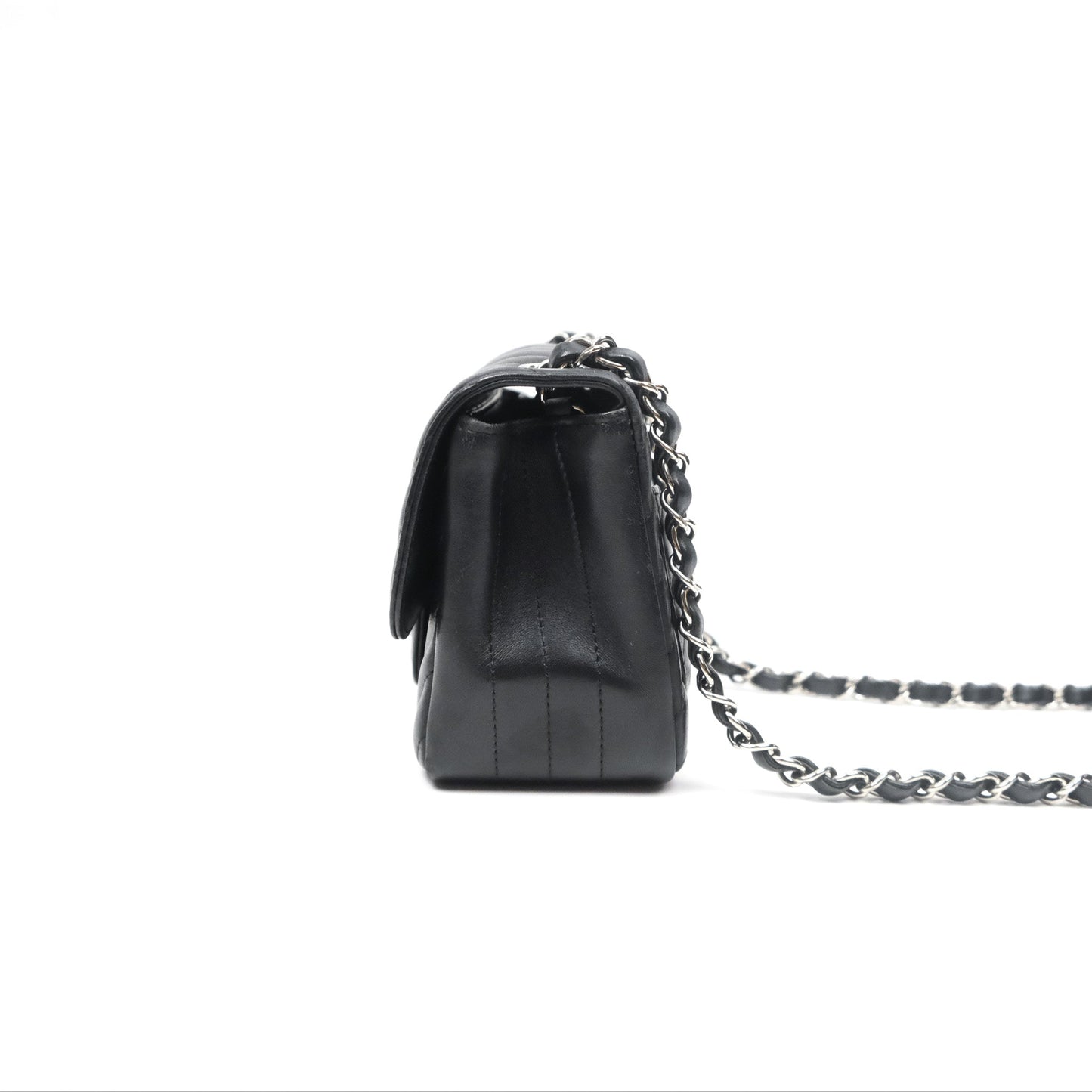 Chanel Mini Square Black Chevron Lambskin Silver Hardware