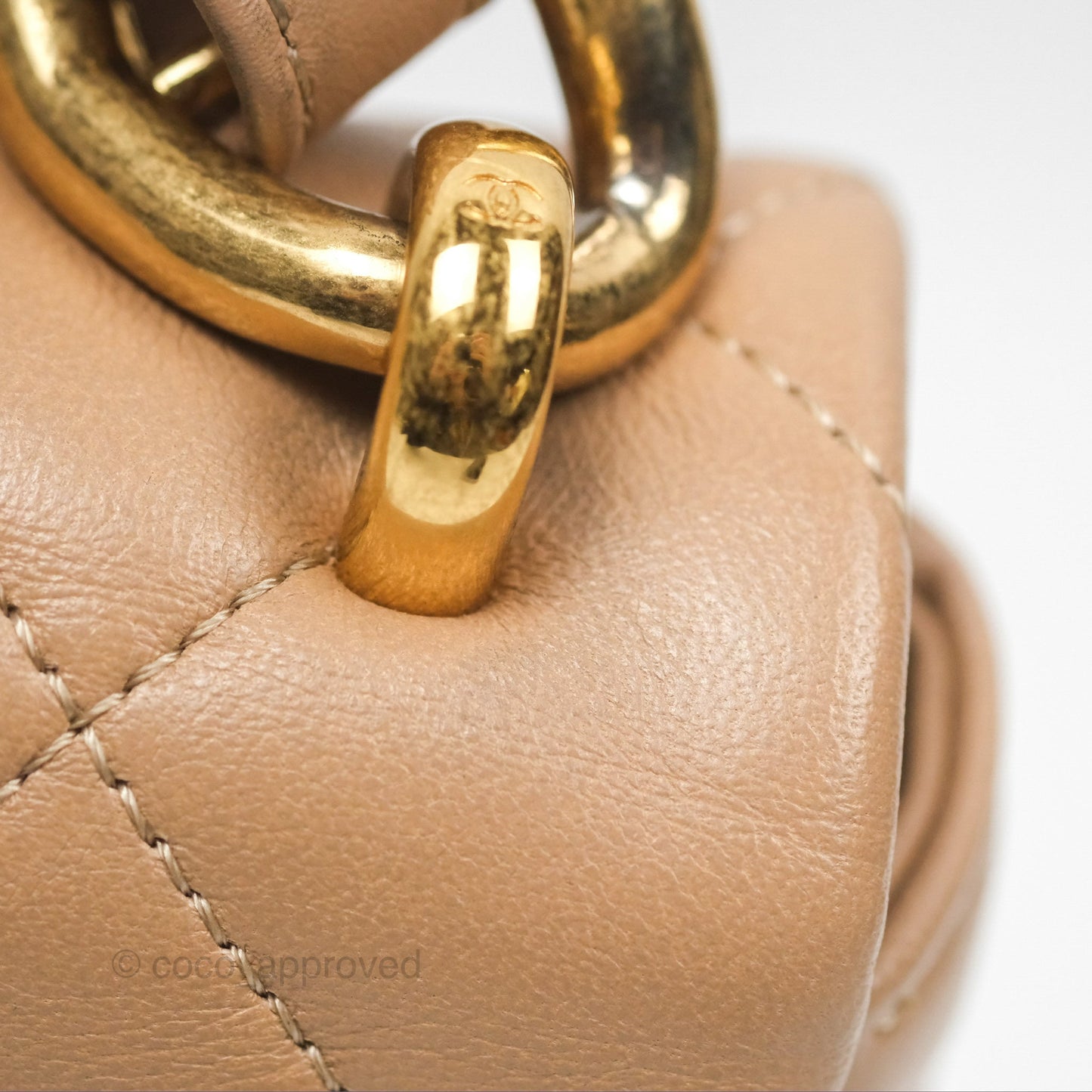 Chanel Small Chunky Chain Flap Bag Lambskin Beige Aged Gold Hardware 22S