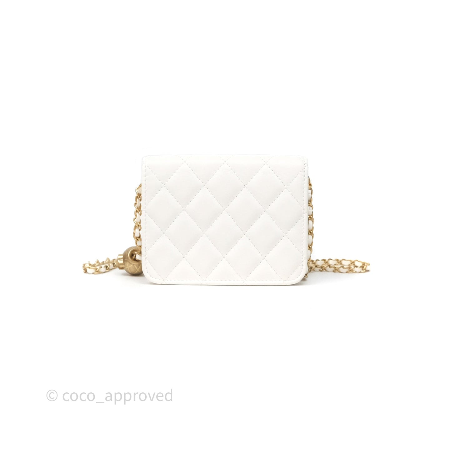 Chanel Mini Pearl Crush Clutch With Chain Belt Bag White Aged Gold Hardware