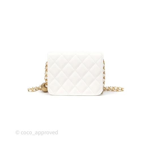 Chanel Mini Pearl Crush Clutch With Chain Belt Bag White Aged Gold Hardware